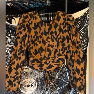 SHEIN Black and Brown Leopard Print Blouse